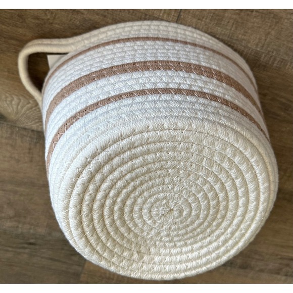 Decorative Storage Striped Cotton Rope Basket with Handles Cream & Tan - Picture 2 of 5
